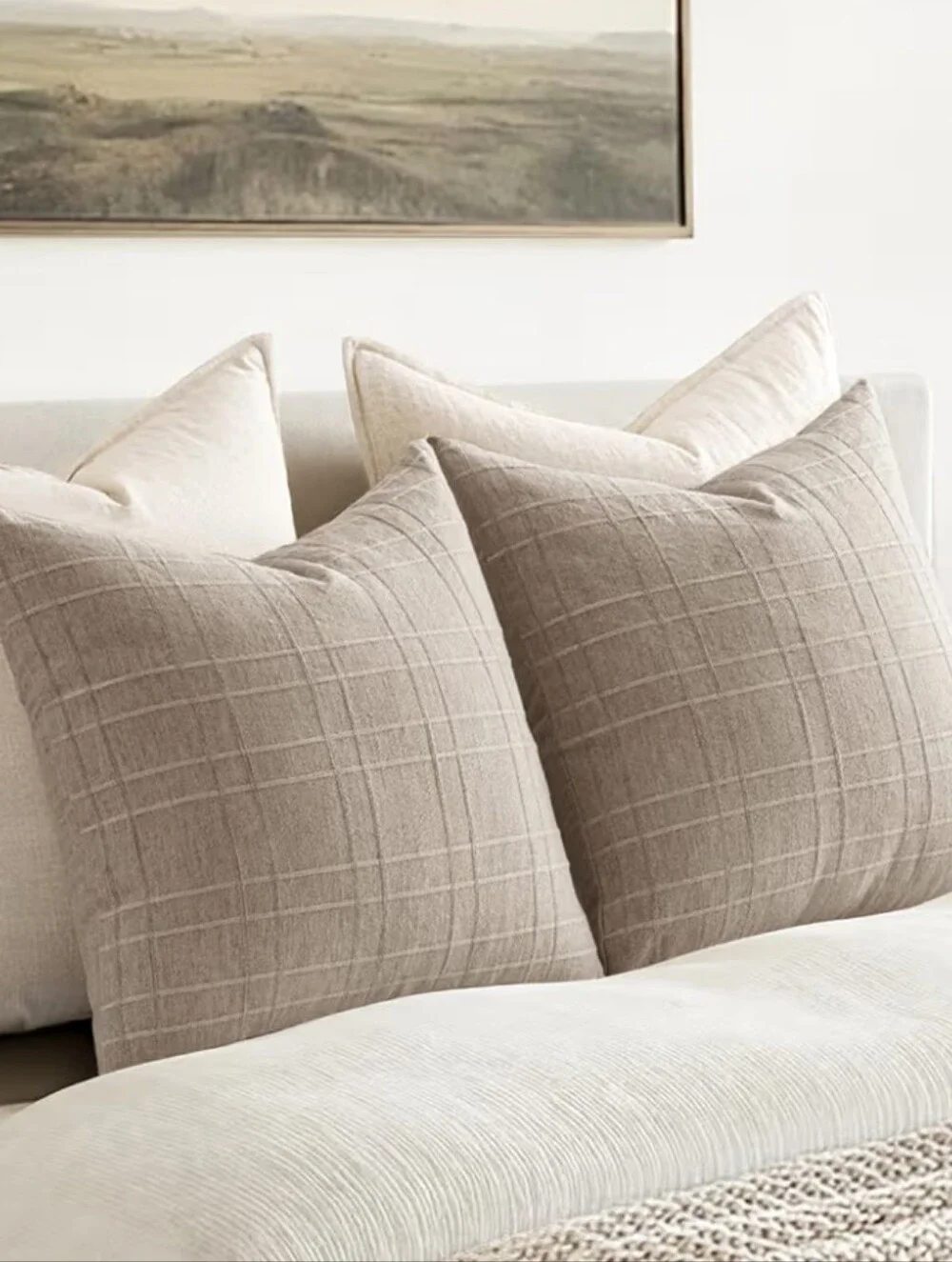 Set Of 2 Textured Linen Throw Pillow Sham Covers 24x24